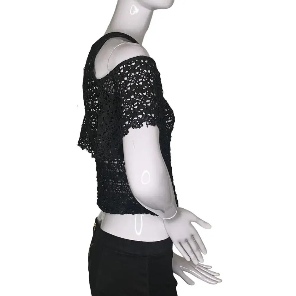 Zara Collection NWT Top Cold Shoulder Lace Black Size Small